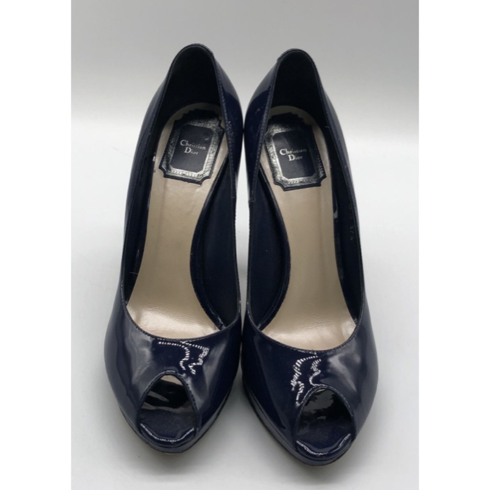Christian Dior 'Miss Dior' Navy Patent Leather Peep Toe Platform Pump sz 37.5 - Picture 2 of 5